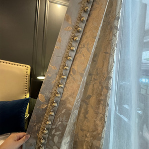 Tenda di Lusso in Stile Romantico Francese, Jacquard Dorato e Grigio con Occhielli, 1000g, per <span class=keywords><strong>Soggiorno</strong></span> e Camera da Letto - Product Image 3