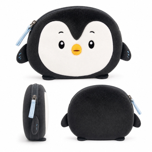Porte-monnaie en peluche personnalisés en forme de pingouins, sacs de rangement pour clés brodés en maille pour le soulagement du stress, jolies pochettes en peluche - Product Image 4