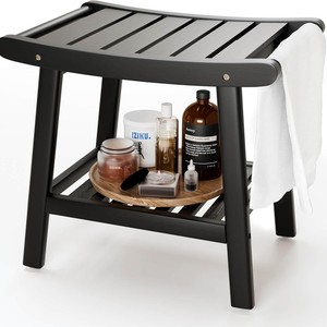 Chaise de douche en bois Yin Nuo avec accoudoirs, tabouret de salle de bain à double rangement pour la baignoire et la douche - Product Image 1