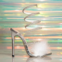 Sandales à talons hauts sexy et élégantes pour femmes, nouvelle collection été 2026, noires, ornées de strass et de serpent en strass, avec talons fins