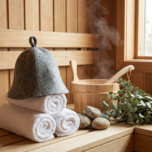 Modern Minimalist Grey <b>Felt</b> Sauna Cap Nordic Style Spa & Wellness Headwear High Absorbent Sauna Hat for Home Use - Product Image 2