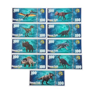 全新 9 件侏罗纪世界恐龙银金箔 100 美元通用印刷纪念钞票 - Product Image 5