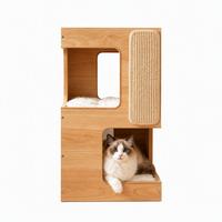 Meuble pour chat moderne en bois, type table de chevet, avec lit, griffoir, perchoir, 3 niveaux et base antidérapante