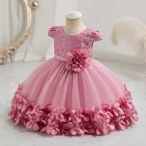 Boutique de vêtements pour bébés de 0 à 2 ans Robes de soirée pour enfants avec ourlet appliqué Robe de princesse pour filles Robes de bal de Nia pour filles