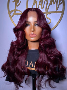 Vino Tinto Oscuro # Pelucas de Cabello Humano Virgen Brasileño Baratas, Onduladas, Rojas 99j, con Encaje Frontal Completo 13X4 - Product Image 5