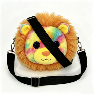 Bolso bandolera de peluche de mapache arcoíris personalizado, bolso bandolera de peluche con cara de mapache colorida, bolso bandolera redondo de peluche de mapache suave. - Product Image 4