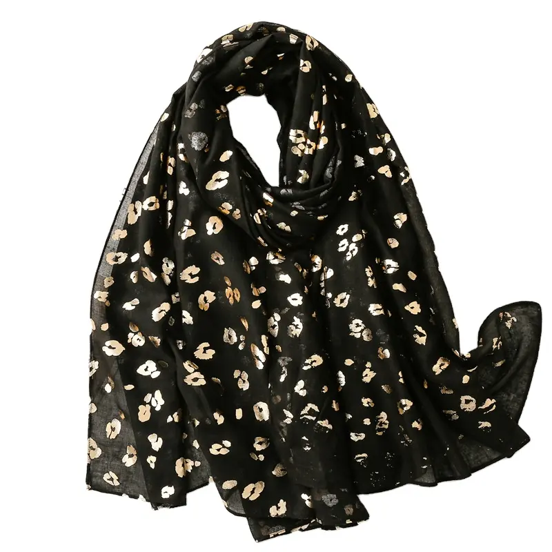Fashion black gold foil glittery scarfs for women stylish