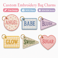 Gantungan Kunci Kain Estetika Soft Girl, Pesona Tas Tote Bordir Y2K Kustom, Label Nama Pribadi, Grosir, MOQ 50pcs