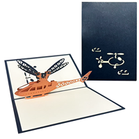 Carte en papier dur de conception spéciale Logo de marque personnalisé carré bleu foncé 3D carte de vœux Vertiplane pop up pour la promotion de cadeaux
