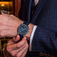 Montre automatique multifonctionnelle de luxe OEM avec phases de lune, bracelet en cuir véritable bleu, calendrier, pour hommes, marque de luxe