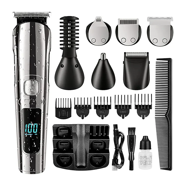 Barber 6 in 1 Metal Hair Trimmer Multifunction Men Usb Rechargeable Cordless Professional Hair Clipper