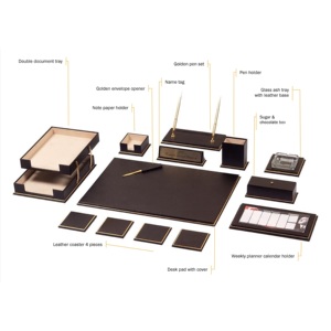 Real Cow Leather <b>Desk</b> Set with 15 Modern Office Accessories Includes Pen Case & <b>Notepads</b> Made From Durable PU Leather - Product Image 5