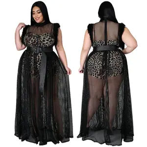 robes civière Suppliers-Robes Sexy transparentes en maille noire pour femmes, vêtements Maxi, grande taille, 4xl, vente en gros, 2021