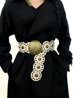 Ceinture élastique style vintage en métal lourd pour femme, avec rivets ronds américains, accessoire décoratif pour manteau