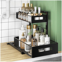 Support de rangement coulissant à double couche sans perçage pour armoires de cuisine et de salle de bain et organisateur d'évier