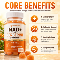 Gummies NAD+ Berberine Marque Blanche OEM – Complément Alimentaire Végétalien pour Adultes – 60 Unités – Gestion de l'Énergie et Soutien Immunitaire