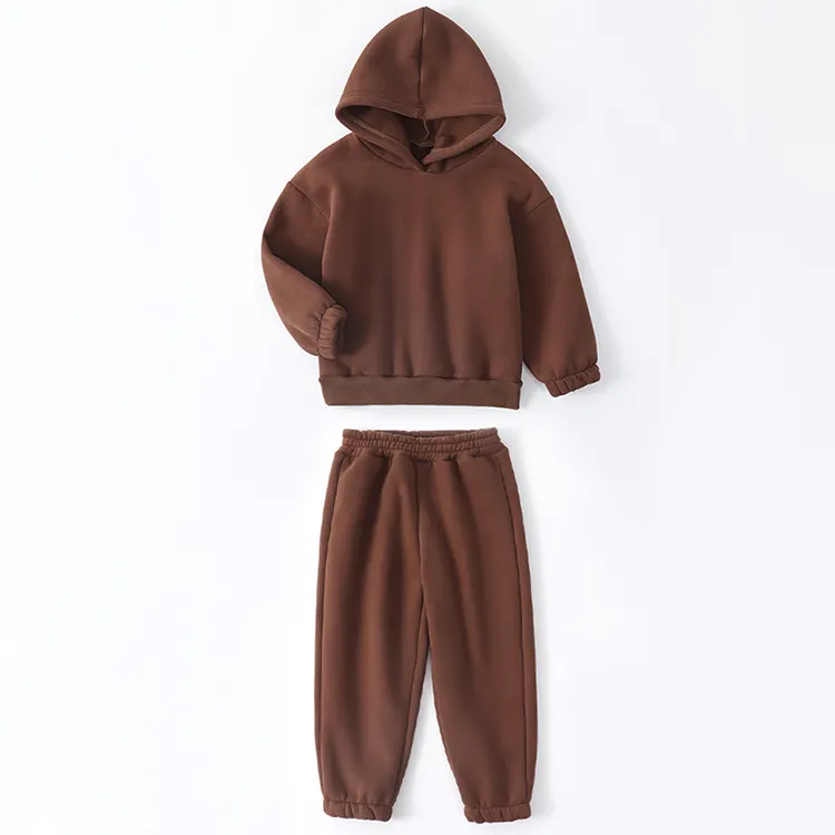 Autumn Winter Kids Unisex Sweatsuit Sets Custom Design Plain Cotton Fleece Kid Boys Clothing Set