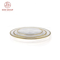 Assiettes de décoration en cristal de verre Transparent pour Banquet de mariage, assiettes de chargeur Transparent à bords dorés, meilleures ventes