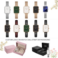 Montre-bracelet de luxe pour femme OEM ODM, cadran carré, bracelet en cuir minimaliste, acier inoxydable, quartz, étanche