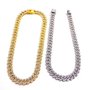 New Stock Rapper Hip Hop Jewelry 14K Gold Plated Iced Out Miami 14mm Cuban Link Chain Necklace Full Diamond Necklaces Jewelry