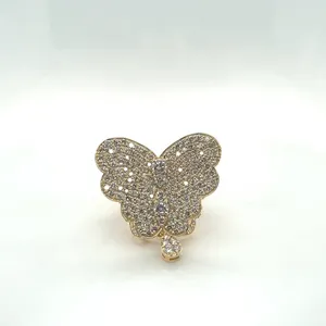 Vente en gros Bague en or jaune 14 carats Nouveau design de papillon élégant avec diamants naturels de pureté VS SI Bride Bijoux de mode - Product Image 1