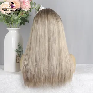 Chic Blonde Ombre Shoulder Length Invisible Lace Human Hair Kosher Wigs European Jewish Lace Top Wigs