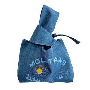 Sac à main en toile de coton pour femmes, sac de shopping en toile biologique, écriture et art simple, style japonais Hefeng, - Product Image 1