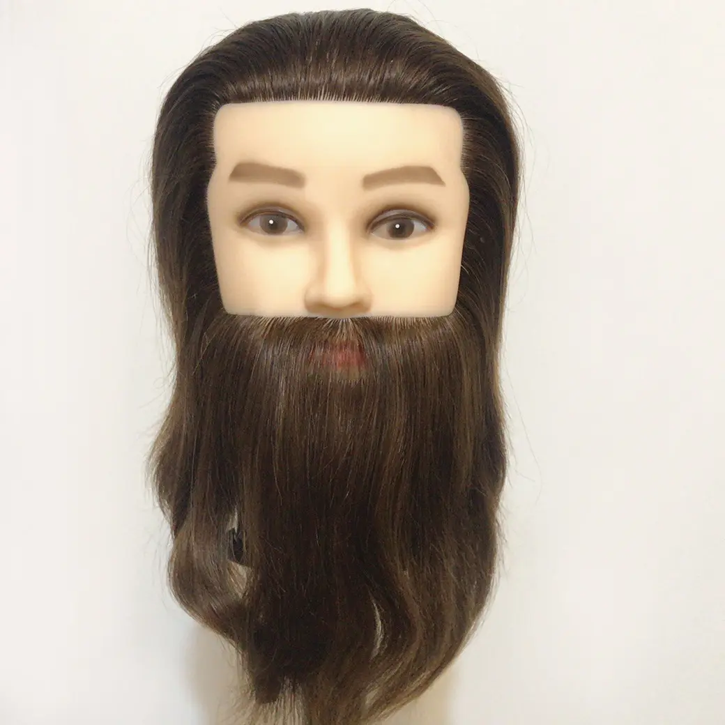 100% मानव बाल पुरुष बाल पुतला सिर दाढ़ी के साथ प्राकृतिक बाल प्रशिक्षण सिर पुतला के लिए बिक्री