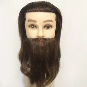 100% Human Hair Male Hair Mannequin Heads With Beard Natural Hair Training Head Mannequin For Sale