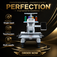 Machine à broder informatisée à tête unique 4 aiguilles, avec écran tactile et plateau de travail plat, pour vêtements, chapeaux et textiles, avec support de fils colorés