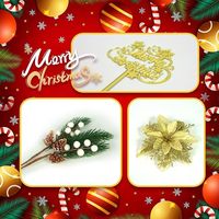 Ensemble de Décoration Florale de Noël pour Gâteau : Pin, Baies, Poinsettia, Feuille de Lierre, Topper Doré Joyeux Noël, Flocon de Neige – Fournitures de Fête de Noël