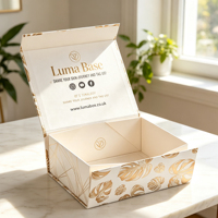 Boîte cadeau magnétique pliable Glow, imprimé feuille de Monstera dorée, boîte rigide pliable avec logo personnalisé en feuille d'or pour l'emballage des soins de la peau