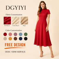 Robe décontractée pour femme, col montant, manches courtes, longueur midi, en rayonne 200 GSM, coupe trapèze, respirante, évasée, pour l'été, avec logo personnalisé, OEM