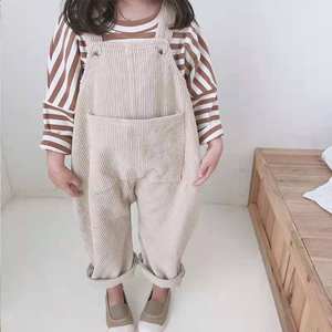 Spring Autumn Kids Girls One Piece Jumpsuit Solid Color Little Girls <b>Corduroy</b> Overalls and Striped t Shirts Sets - Product Image 1