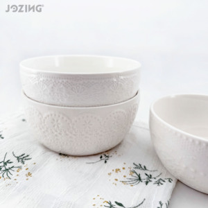 Ciotola Rotonda in Ceramica Bianca Pura da 5,5 Pollici, Lucida, per Zuppa e Insalata, con Motivo Floreale, per Feste, Vendita all'Ingrosso - Product Image 1