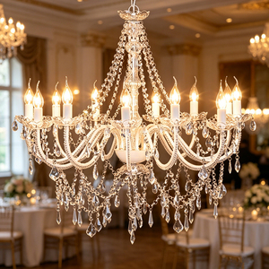 Lustre en acrylique et cristal à 12 bras, cadre blanc avec décorations en acrylique/cristal NS-120125W – Offre spéciale – Garantie 1 an - Product Image 2