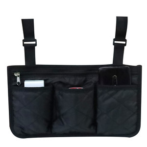 Sac de rangement pour accoudoir de fauteuil roulant, multi-poches, noir, pratique pour fauteuil roulant manuel - Product Image 5