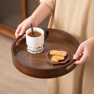 Bandeja de servir redonda de bambú con asa para té, café, uso en hoteles, estilo chino, color sólido - Product Image 2