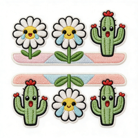 Patchs thermocollants personnalisés en chenille brodée, motif floral botanique mignon (cactus, lavande, bouquet de fleurs), pour vêtements, chapeaux et sacs