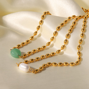 Ins Natural Crystals Healing Stones <strong>Emerald</strong> Stone Necklace Green Aventurine Stone <strong>Beads</strong> Oval Gold Bracelet/Necklace Jewelry Sets - Product Image 4