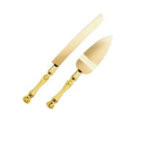 Ensemble de deux coupe-gâteau pour mariage, couteau à gâteau fini or et ensemble de serveur, spatule à crêpes avec bord dentelé, outil de cuisson pour la cuisine - Product Image 1