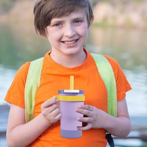 Hot Sales 14oz Eco-Friendly Camping Tumbler with Handle <b>Lid</b> for Adults Leakproof Insulated Stainless Steel Spill-Proof <b>Straw</b> - Product Image 2