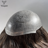 Rambut Palsu Pria 38mm Loose Wave Free Style, Alas PU Super Tipis, Pengganti Rambut Asli India