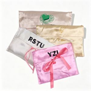Ruban de fermeture personnalisé avec logo, écologique et durable, pour sacs pliés en satin, emballage de luxe pour lingerie, vêtements et accessoires capillaires, vente en gros - Product Image 1