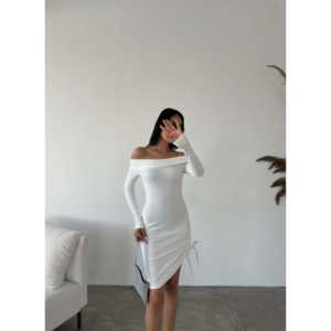 Vestido ajustado con hombros descubiertos, asimétrico, sexy, de alta elasticidad, para fiesta, con cintura natural - Product Image 1