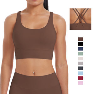 Sujetador deportivo de yoga para <span class=keywords><strong>mujer</strong></span>, de alta calidad, lencería deportiva sexy con tirantes, transpirable, para correr, fitness, color liso - Product Image 1