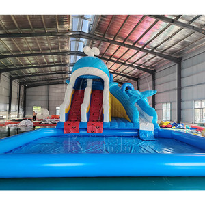 Tobogán acuático inflable de Color azul comercial para adultos Tobogán acuático inflable con piscina extraíble - Product Image 3