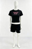 T-shirt court noir pour femme, coupe ajustée, 100 % coton, col rond, imprimé sérigraphié, style été tendance