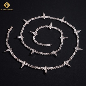 925 Silver Rhodium Plated Spike <b>Statement</b> <b>Necklace</b> Moissanite Punk Style Unisex 3mm Tennis Chain <b>Necklaces</b> - Product Image 6