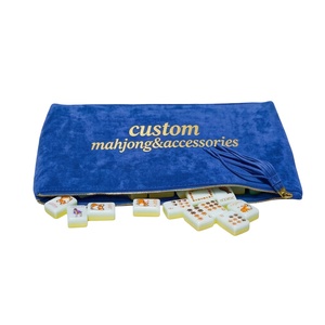 Bolsa de transporte de lujo de <span class=keywords><strong>terciopelo</strong></span> <span class=keywords><strong>azul</strong></span> para Mahjong, bolsa con cremallera para almacenamiento de fichas de Mahjong americano, piezas de Rummy y cartas - Product Image 1